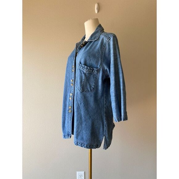 carolina blues denim button front three quarter sleeve top - Picture 3 of 5